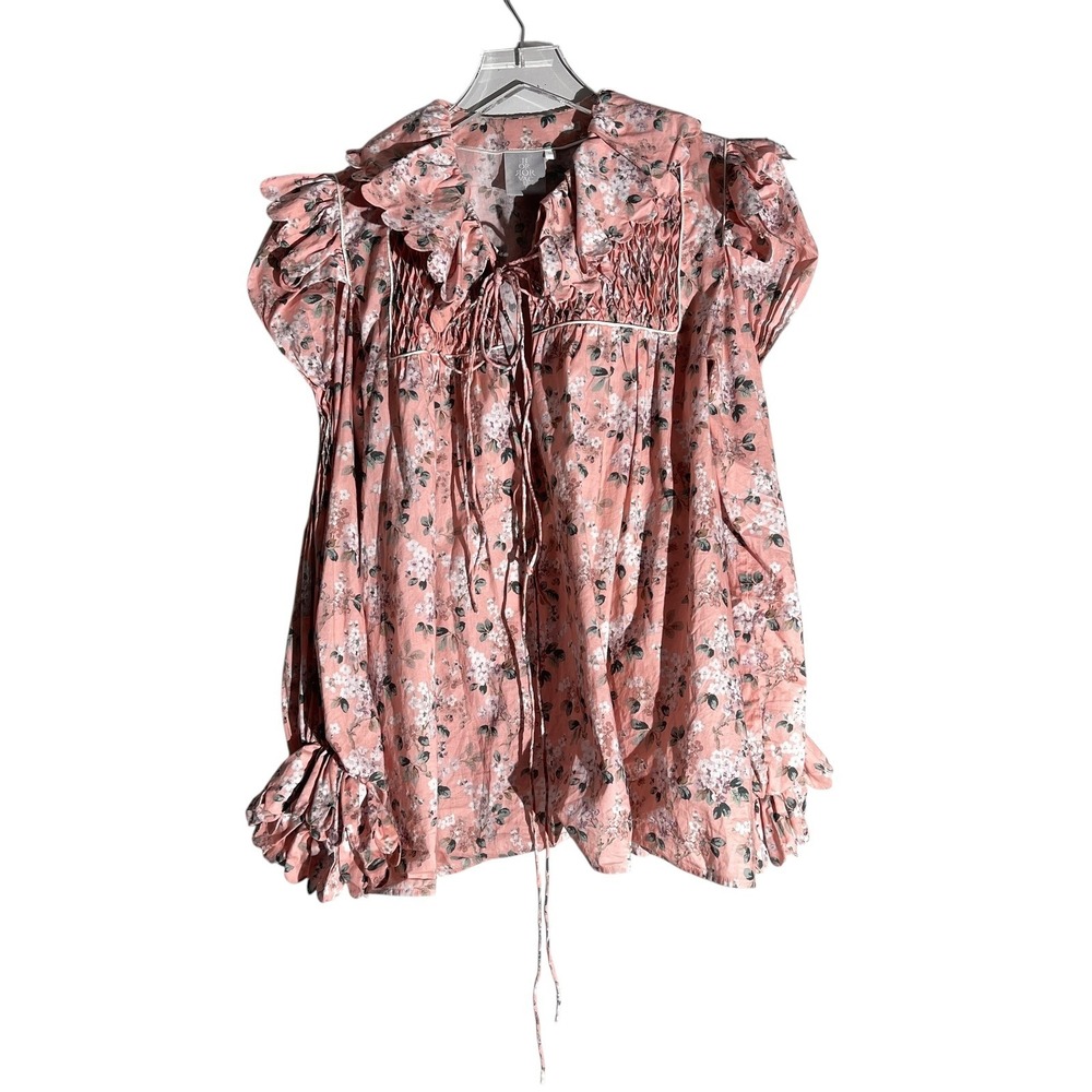 Horror Vacui Defensia Floral Ruched Long Sleeve Pullover Top Size XS Pink